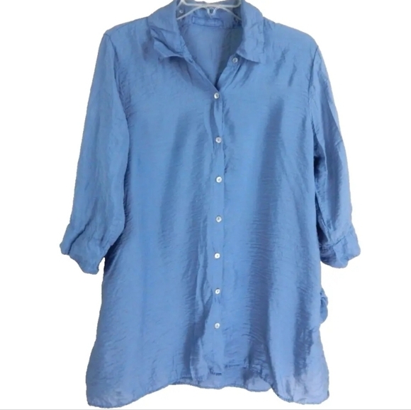 Cut Loose Blue Crinkle A-Line Blouse - Picture 1 of 3